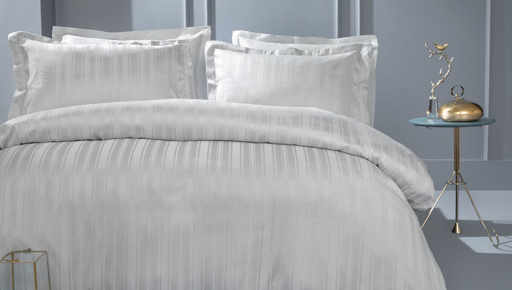 Shelly Jacquard Duvet Cover Set, with Bed Sheet, Bamboo Sateen, Gray, 200x220 cm