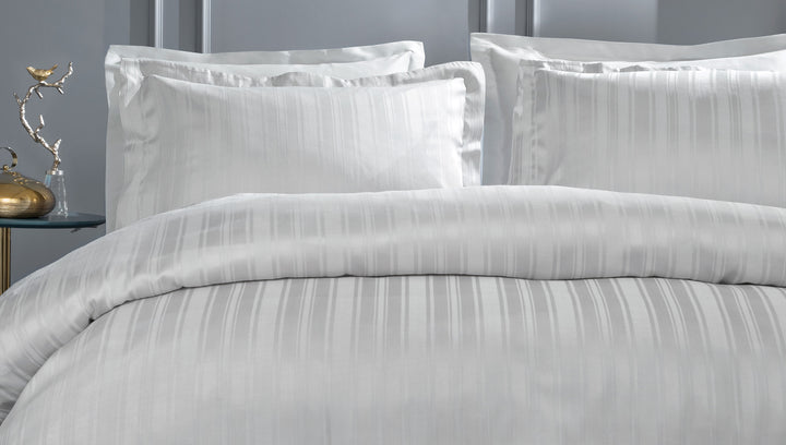 Shelly Jacquard Duvet Cover Set, with Bed Sheet, Bamboo Sateen, Gray, 200x220 cm