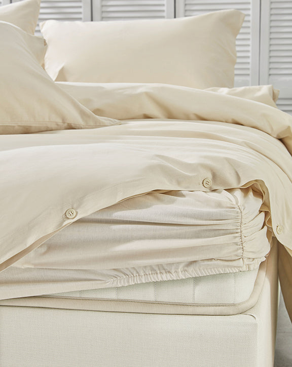 Renforcé Cotton Fitted Sheet Plain, 100% Cotton, beige, 180x200 cm
