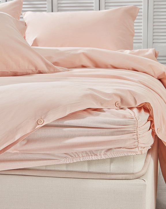 Renforcé Cotton Fitted Sheet Plain, 100% Cotton, pink, 90x200 cm