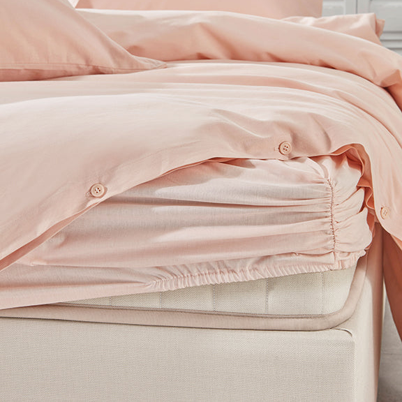 Renforcé Cotton Fitted Sheet Plain, 100% Cotton, pink, 200x200 cm