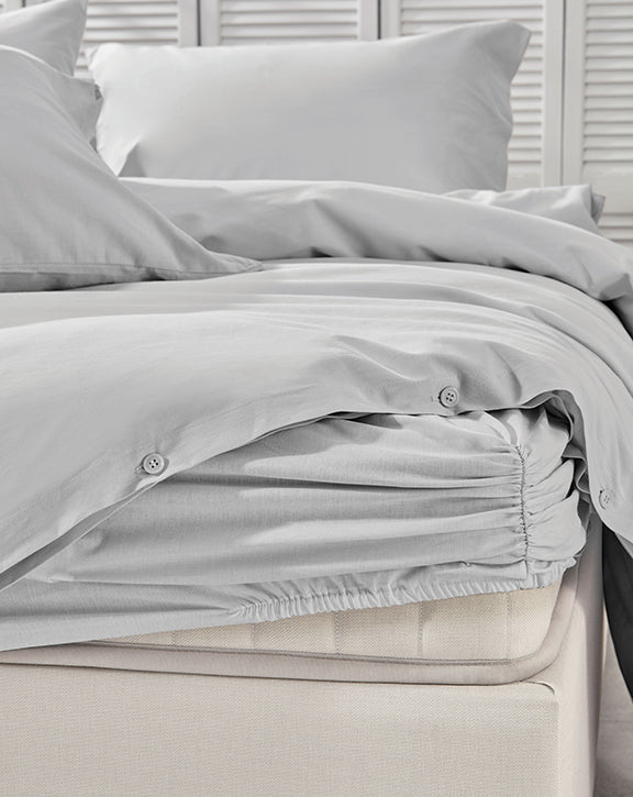 Renforcé Cotton Fitted Sheet Plain, 100% Cotton, grey, 200x200 cm