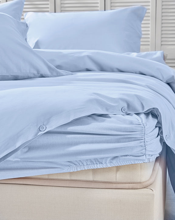 Renforcé Cotton Fitted Sheet Plain, 100% Cotton, light blue, 160x200 cm