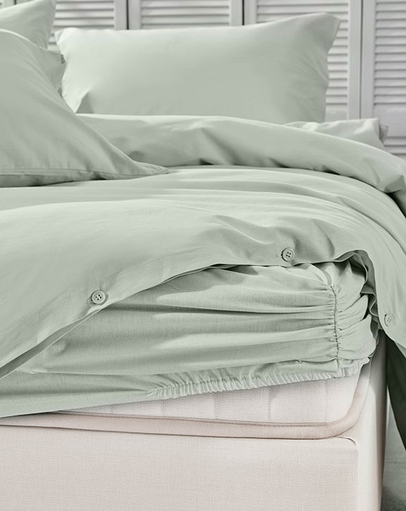 Renforcé Cotton Fitted Sheet Plain, 100% Cotton, light green, 90x200 cm