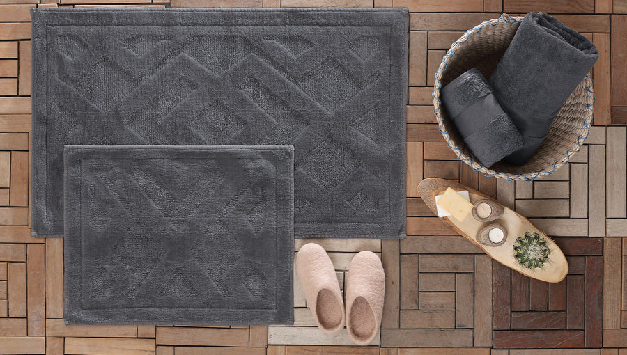 Milo Cotton Bath Mat Set, 2 pcs, Anthracite, 60x100 cm + 50x60 cm