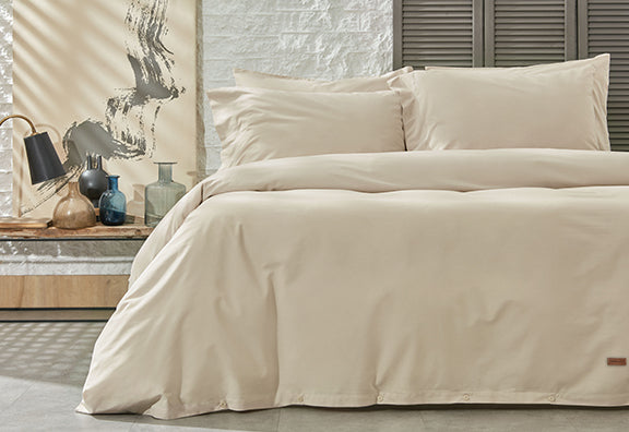 Renforcé Cotton Duvet Cover Plain, 100% Cotton, beige, 160x200 cm