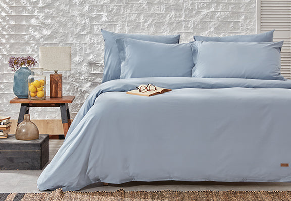 Renforcé Cotton Duvet Cover Plain, 100% Cotton, light blue, 240x220 cm