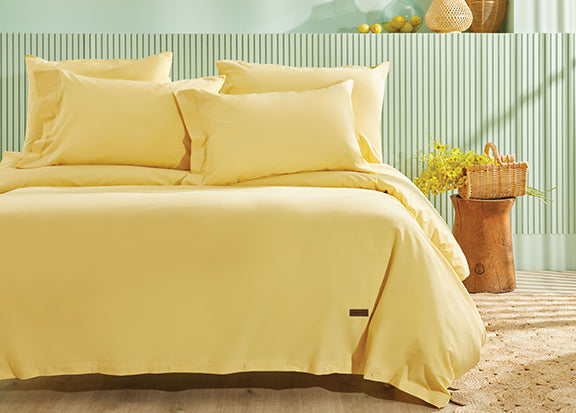 Renforcé Cotton Duvet Cover Plain, 100% Cotton, yellow, 160x220 cm