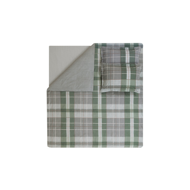 Cotton Duvet Cover Set Tancy, with Bed Sheet, green/grey, 240x220 cm