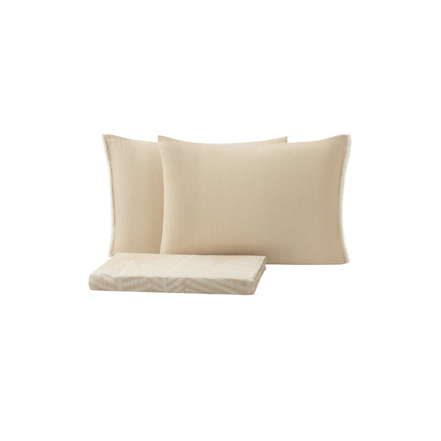 Muslin Bedspread and Pillowcase Set Folium, 100% Cotton, beige, 230x240 cm