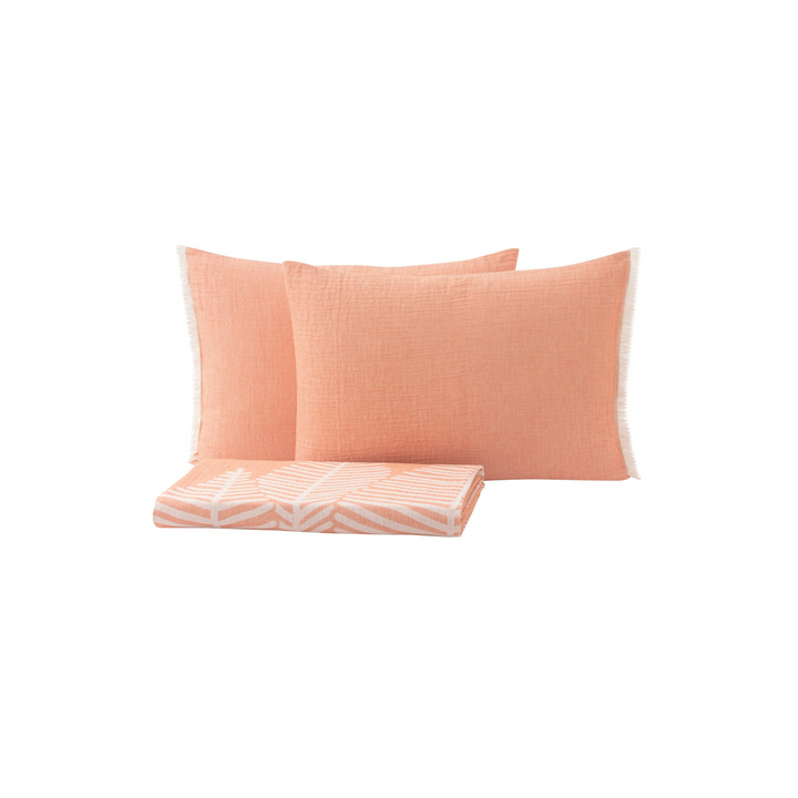Muslin Bedspread and Pillowcase Set Folium, 100% Cotton, pink, 230x240 cm