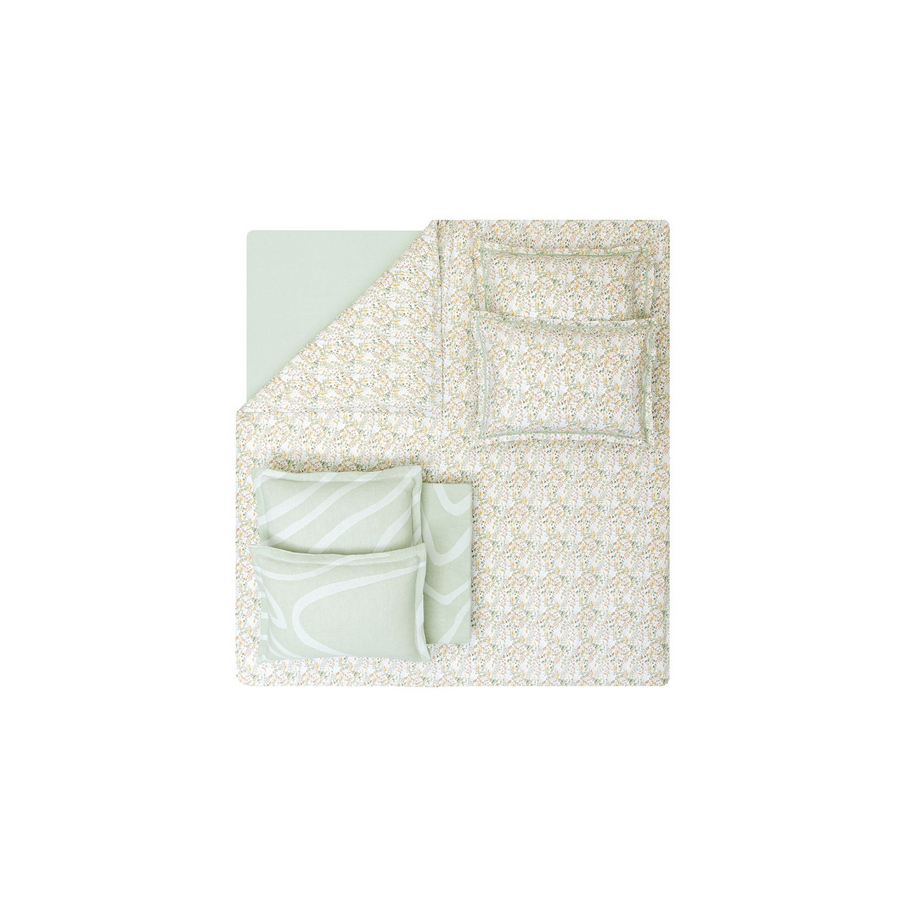 Cotton Bedspread Set Lenzy, with Duvet Cover, Bed Sheet and Pillowcases, green, 170x240 cm