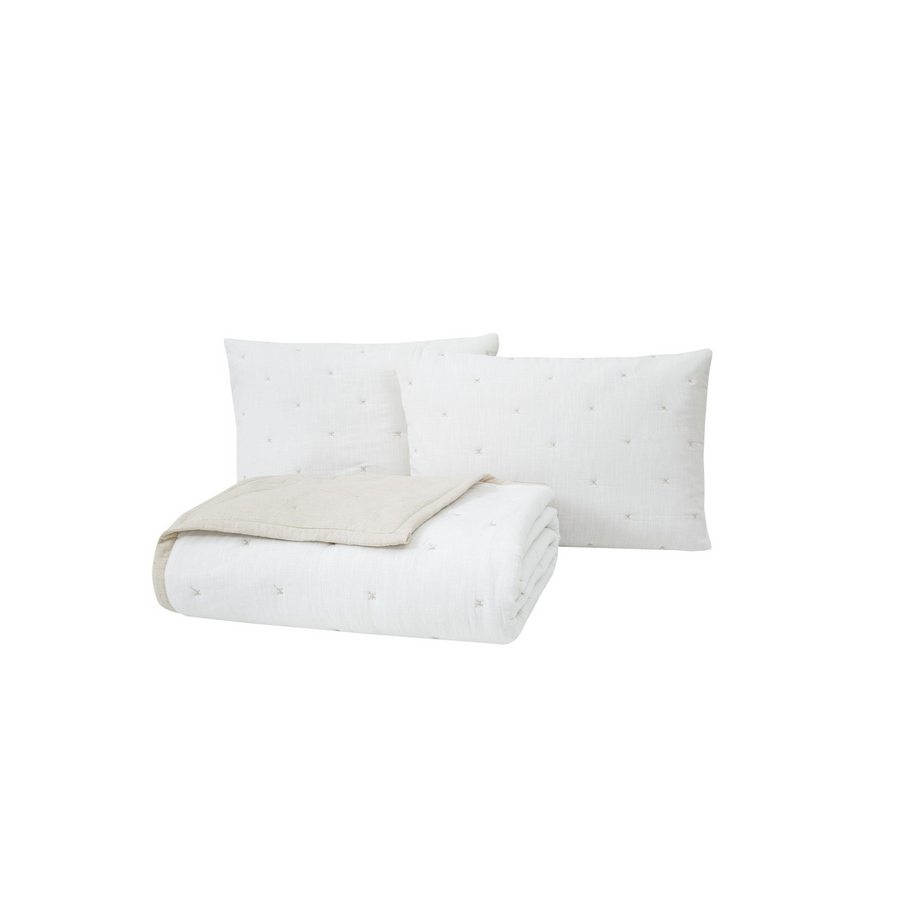Linen Bedspread Set Loras, with Pillowcases, white/beige, 240x250 cm