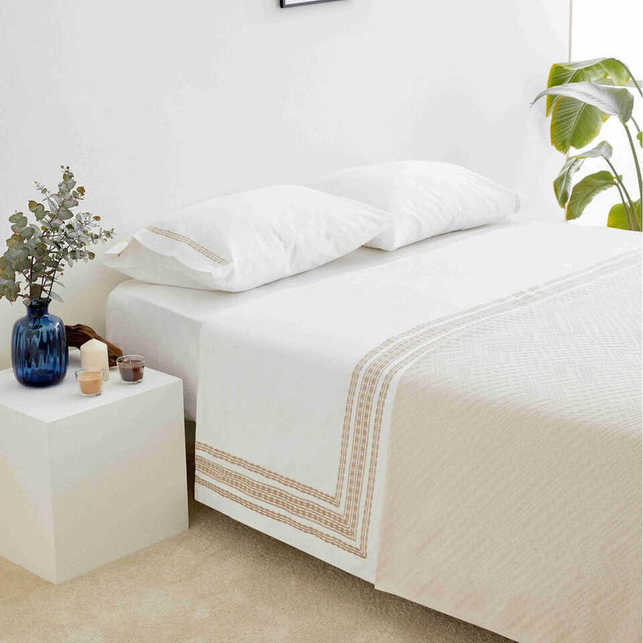 Cotton Throw Blanket Chevron, Cream, 200x220 cm