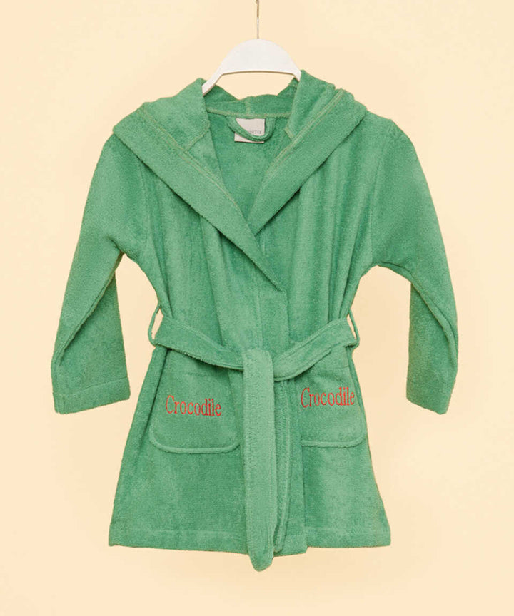 Organic Kids Bathrobe Crocodile, 100% Organic Cotton, age 2-4