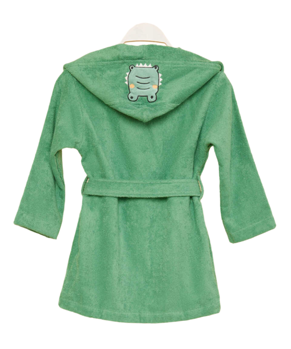 Organic Kids Bathrobe Crocodile, 100% Organic Cotton, age 6-8