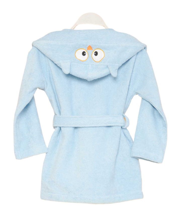 Organic Kids Bathrobe Owl, 100% Organic Cotton, blue, age 2-4