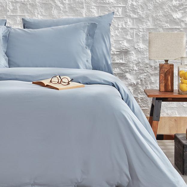 Duvet Cover Set Plain, 100% Renforcé Cotton, Light Blue, 200x220 cm