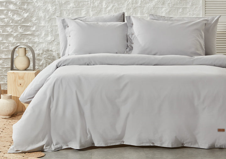 Duvet Cover Set Plain, 100% Renforcé Cotton, Grey, 200x220 cm