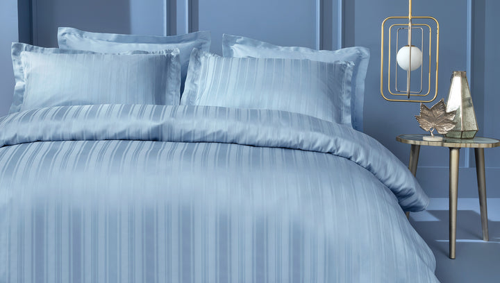 Shelly Jacquard Duvet Cover Set, with Bed Sheet, Bamboo Sateen, Blue, 200x220 cm