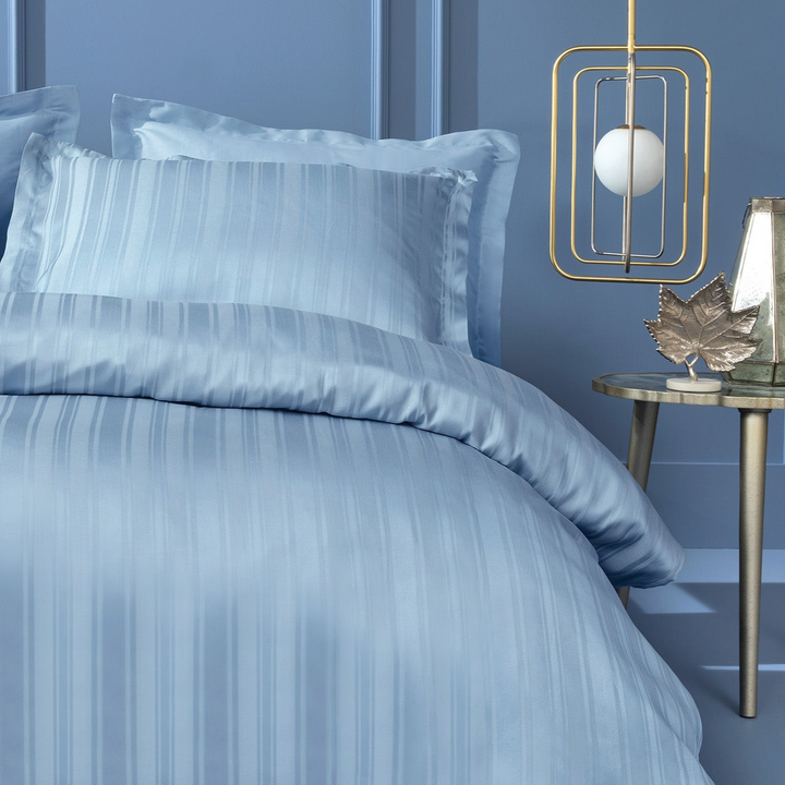 Shelly Jacquard Duvet Cover Set, with Bed Sheet, Bamboo Sateen, Blue, 200x220 cm