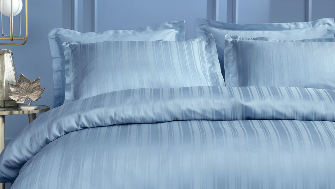Shelly Jacquard Duvet Cover Set, with Bed Sheet, Bamboo Sateen, Blue, 200x220 cm