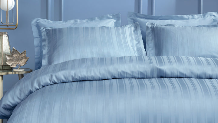 Shelly Jacquard Duvet Cover Set, with Bed Sheet, Bamboo Sateen, Blue, 200x220 cm