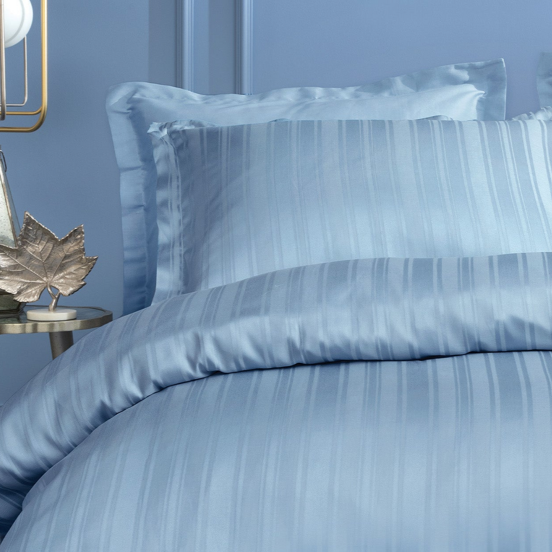Shelly Jacquard Duvet Cover Set, with Bed Sheet, Bamboo Sateen, Blue, 200x220 cm