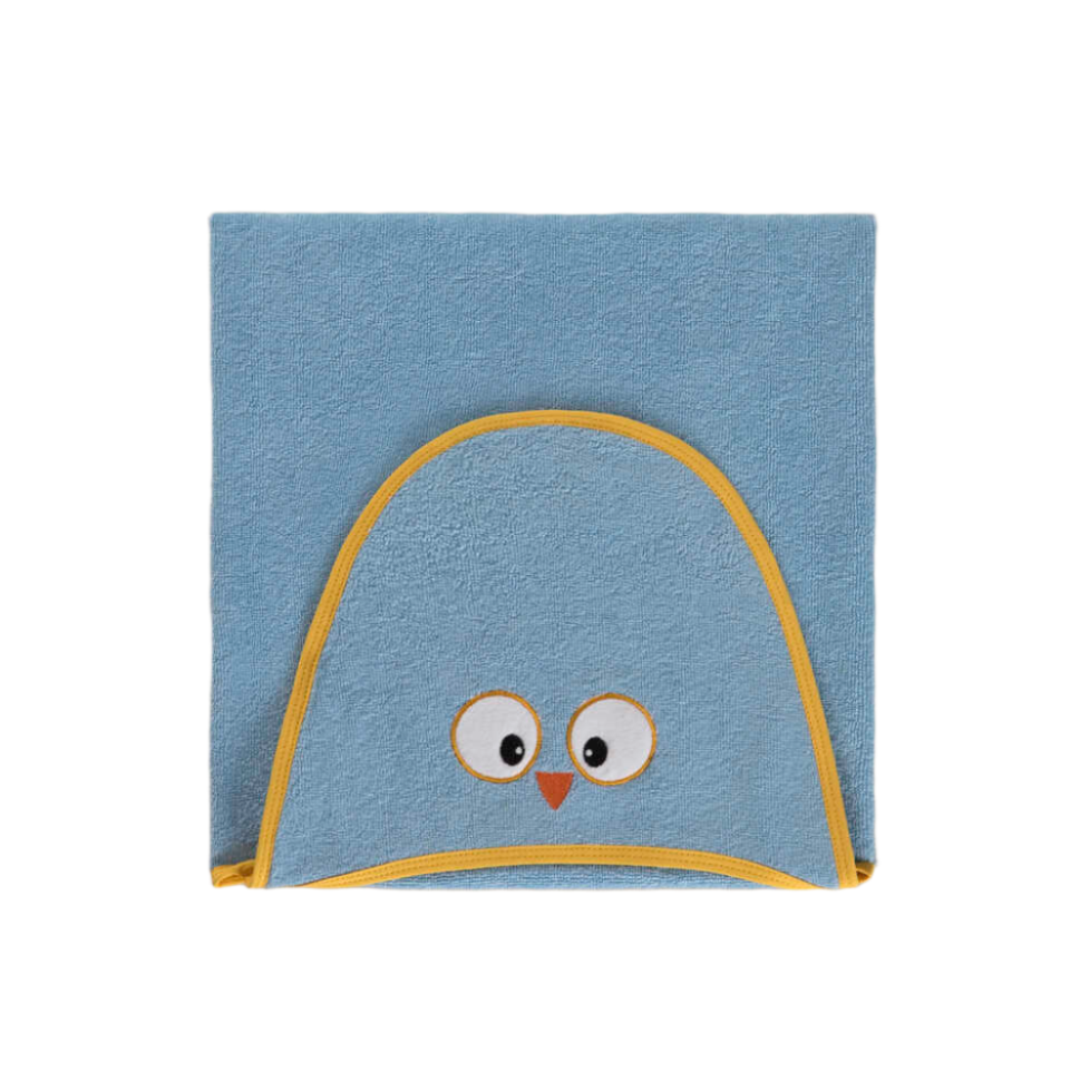 Organic Swaddle Owl, 100% Organic Cotton, blue, 70x100 cm