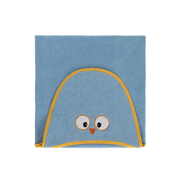Organic Swaddle Owl, 100% Organic Cotton, blue, 70x100 cm