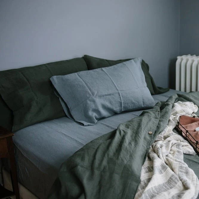 Blue Fog Linen Fitted Sheet, 180x200 cm, Linen Tales