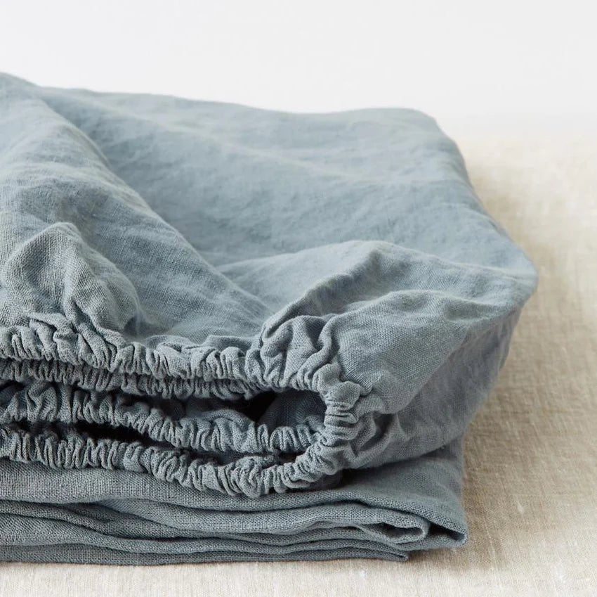 Blue Fog Linen Fitted Sheet, 180x200 cm, Linen Tales