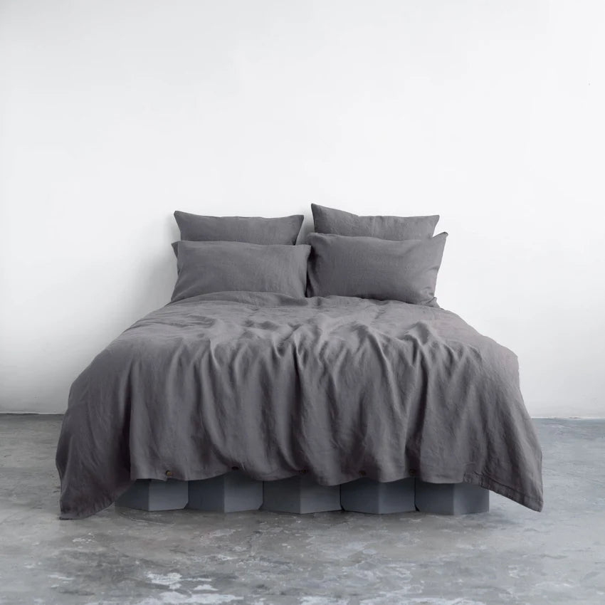 Dark Grey Linen Duvet Cover Set, 140x200 cm, Linen Tales