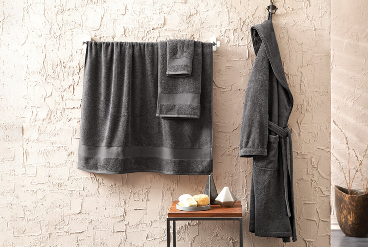 Classic Bathrobe Essentials, 100% Cotton Jersey, Anthracite, size S/M