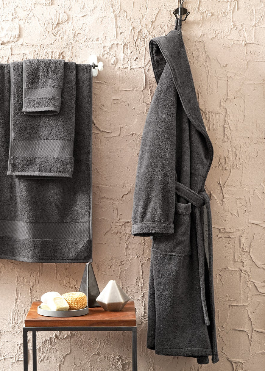 Classic Bathrobe Essentials, 100% Cotton Jersey, Anthracite, size S/M