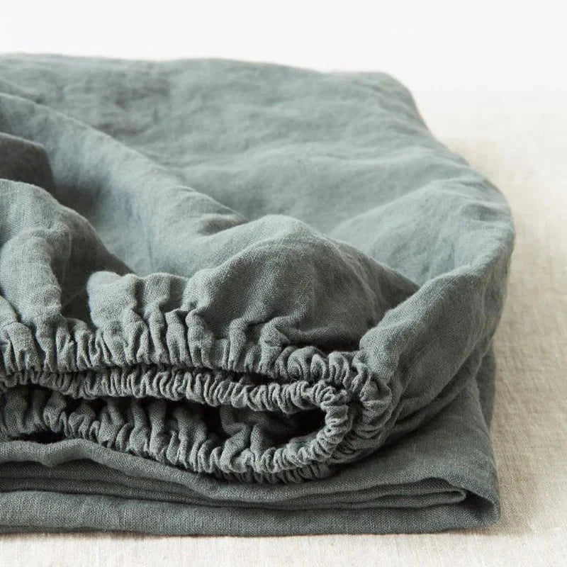Forest Green Linen Fitted Sheet, 140x200 cm, Linen Tales