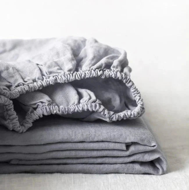 Light Grey Linen Fitted Sheet, 200x200 cm, Linen Tales