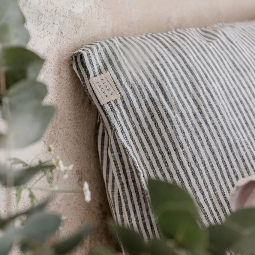 Thin Black Stripes Linen Pillowcase, 60x80 cm, Linen Tales
