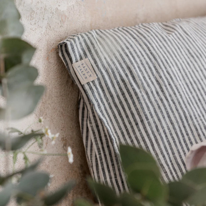 Thin Black Stripes Linen Pillowcase, 60x80 cm, Linen Tales